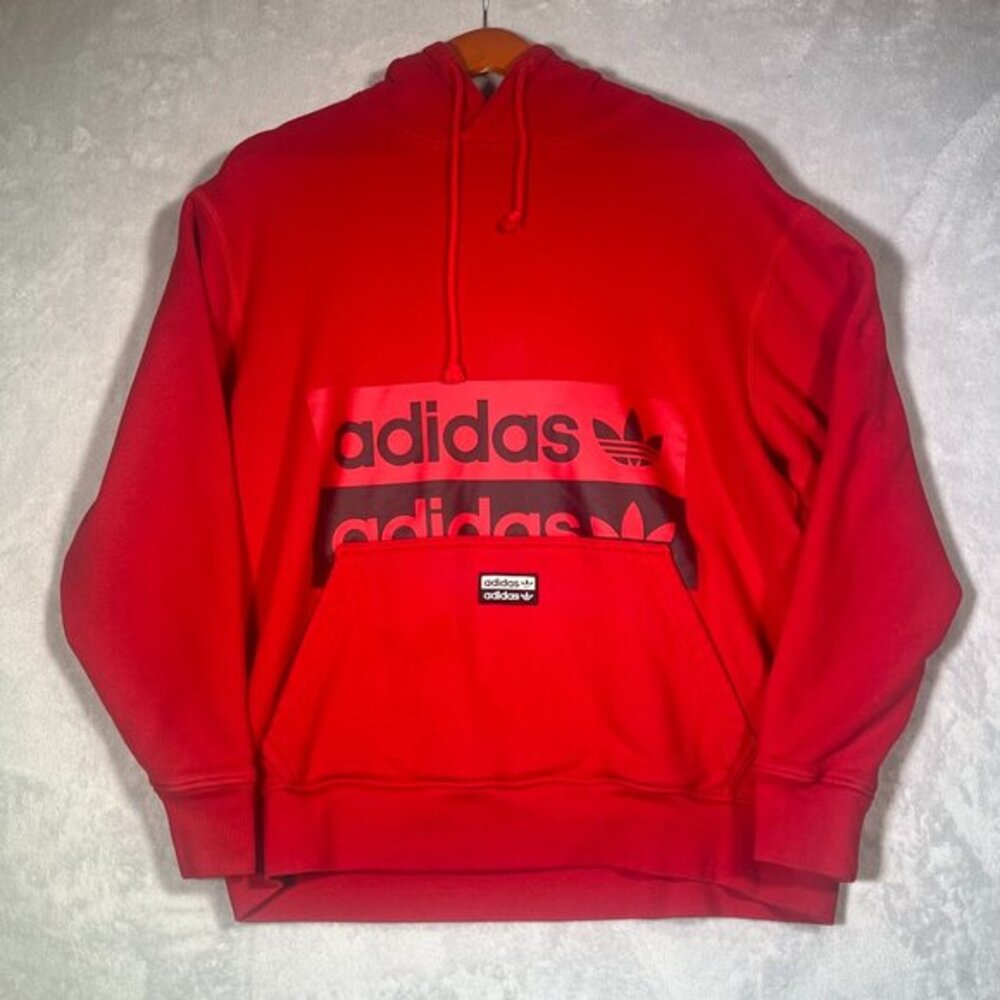 Adidas‎ Hoodie Mens M Red Trefoil Pullover Sweatshirt Streetwear Athleisure